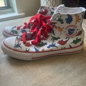 Converse Red and White High-Top Dinosaur Sneakers